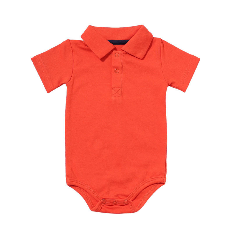 Côte & Crown orange baby onsie with collar and short sleeves in soft cotton fabric