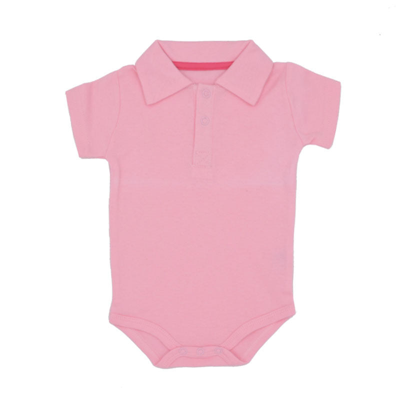 Côte & Crown pink baby onesie with collar and short sleeves for comfortable wear