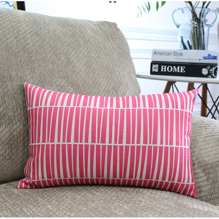Côte & Crown soft furnishing pink striped rectangular cushion on beige sofa