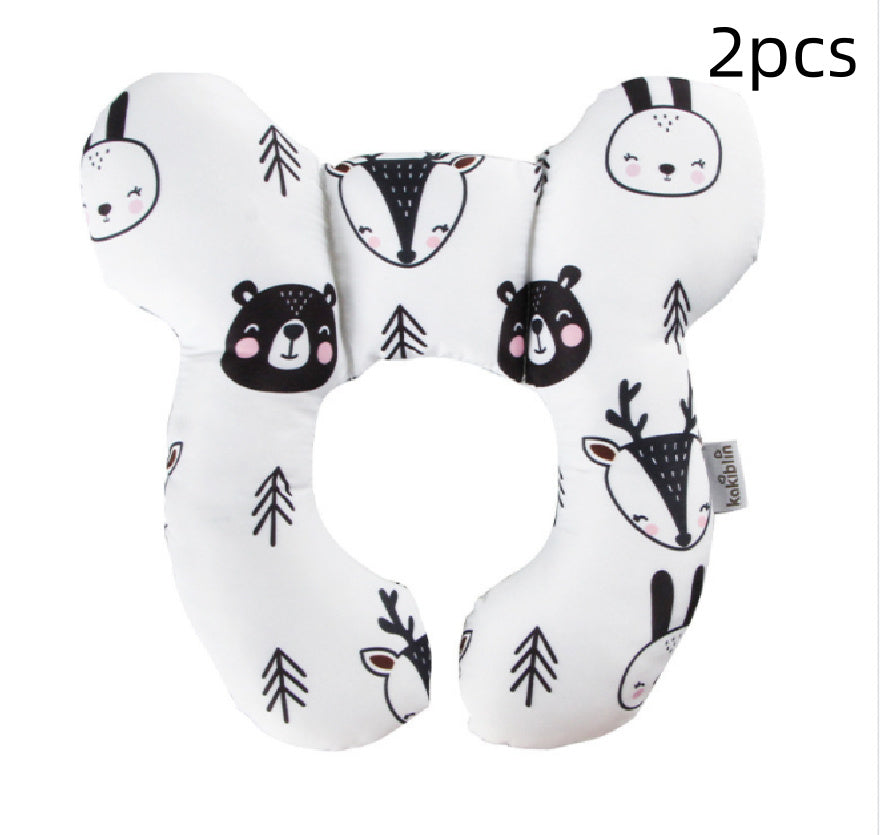Côte & Crown U-Shaped Neck Guard Pillow for Stroller with Cute Animal Faces Pattern