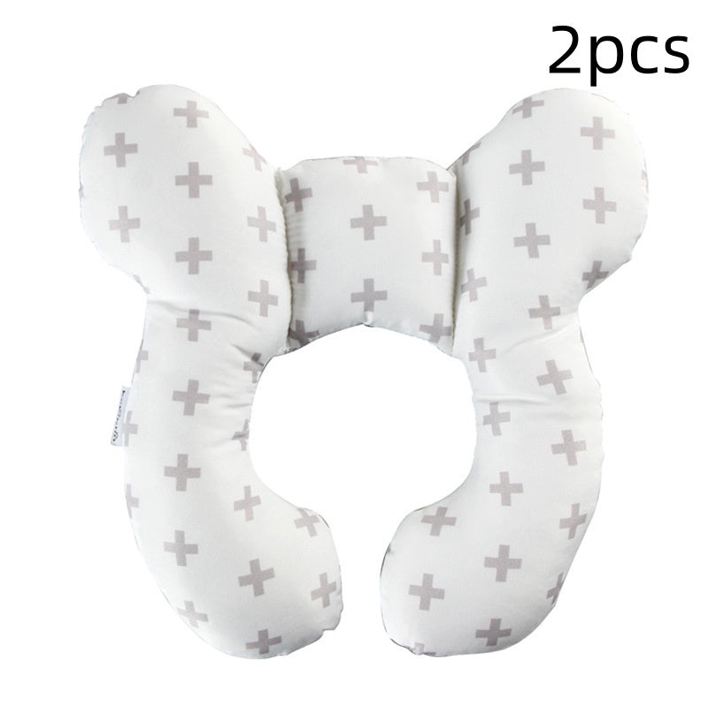 Côte & Crown U-Shaped Neck Guard Pillow for Stroller with gray plus sign pattern set of 2