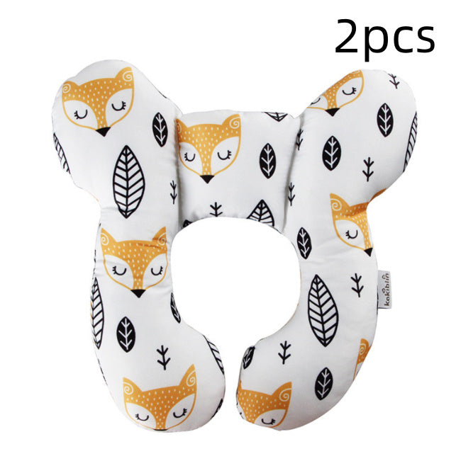 Côte & Crown U-Shaped Neck Guard Pillow for Stroller with Fox and Leaf Pattern in White