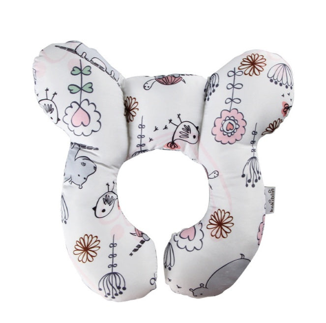 Côte & Crown U-shaped neck guard pillow for stroller with soft floral and animal print